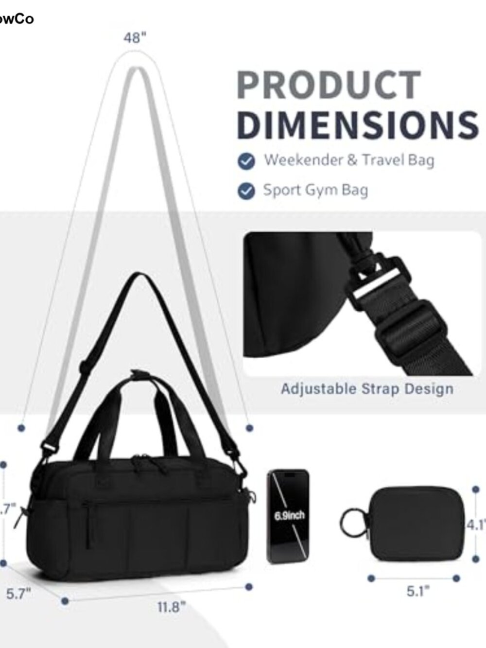 Quilted Puffer Mini Gym Bag Tote with Wet Pocket & Coin Purse Water-Resistant - Picture 2 of 5